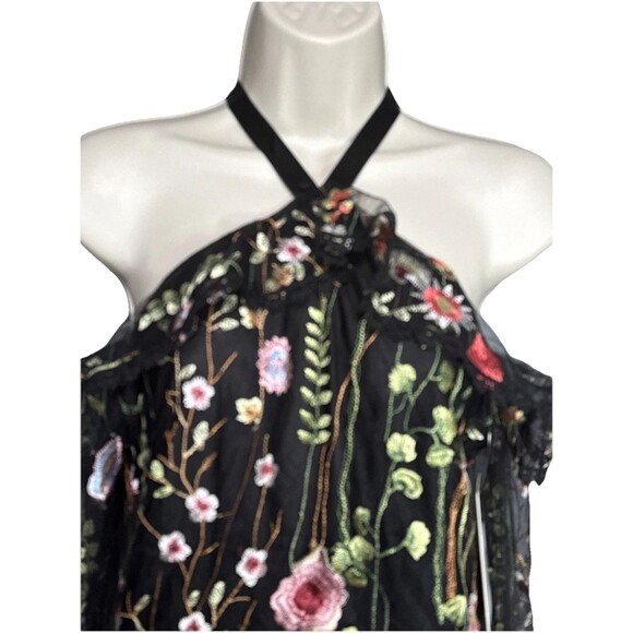 Persun Size M Black Mesh Long Sleeve Blouse Floral Embroidery Cotton Blend Lined - Picture 5 of 13